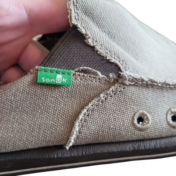 Sanuk Vagabond Slip On Sidewalk Surfers Shoes Men's Size 13 Tan Canvas Casual - Picture 4 of 6